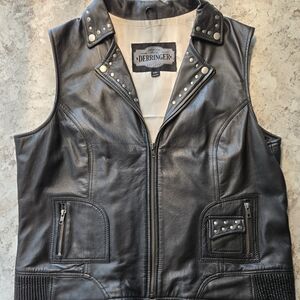 Women's Studded Leather Motorcycle Riding Vest